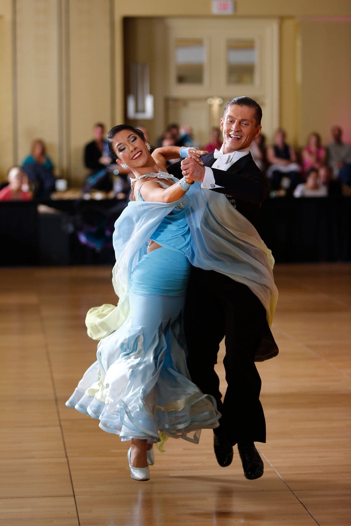 Ballroom dancers mid-performance